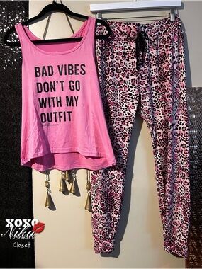 BCBGeneration Pink/Leopard Pajamas Set  -Size Large